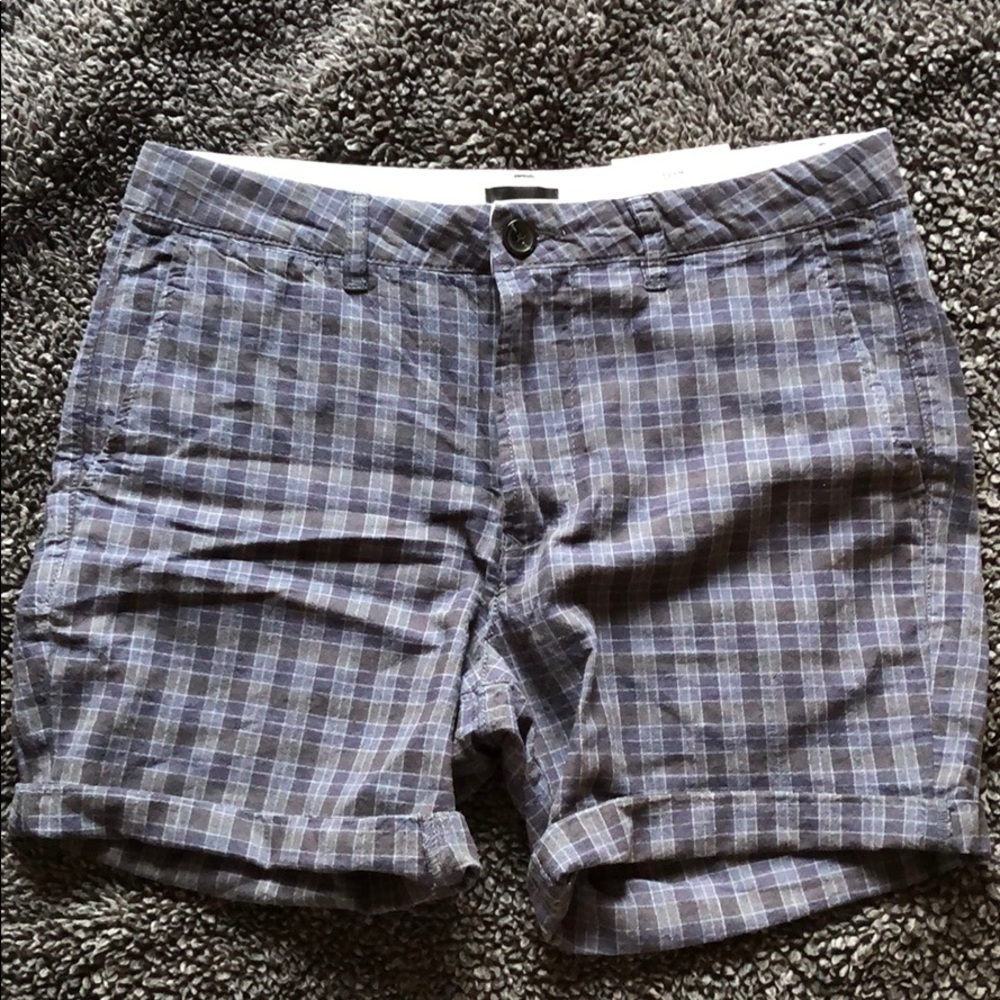 Navy Checkered Shorts &  Brown Espadrilles
